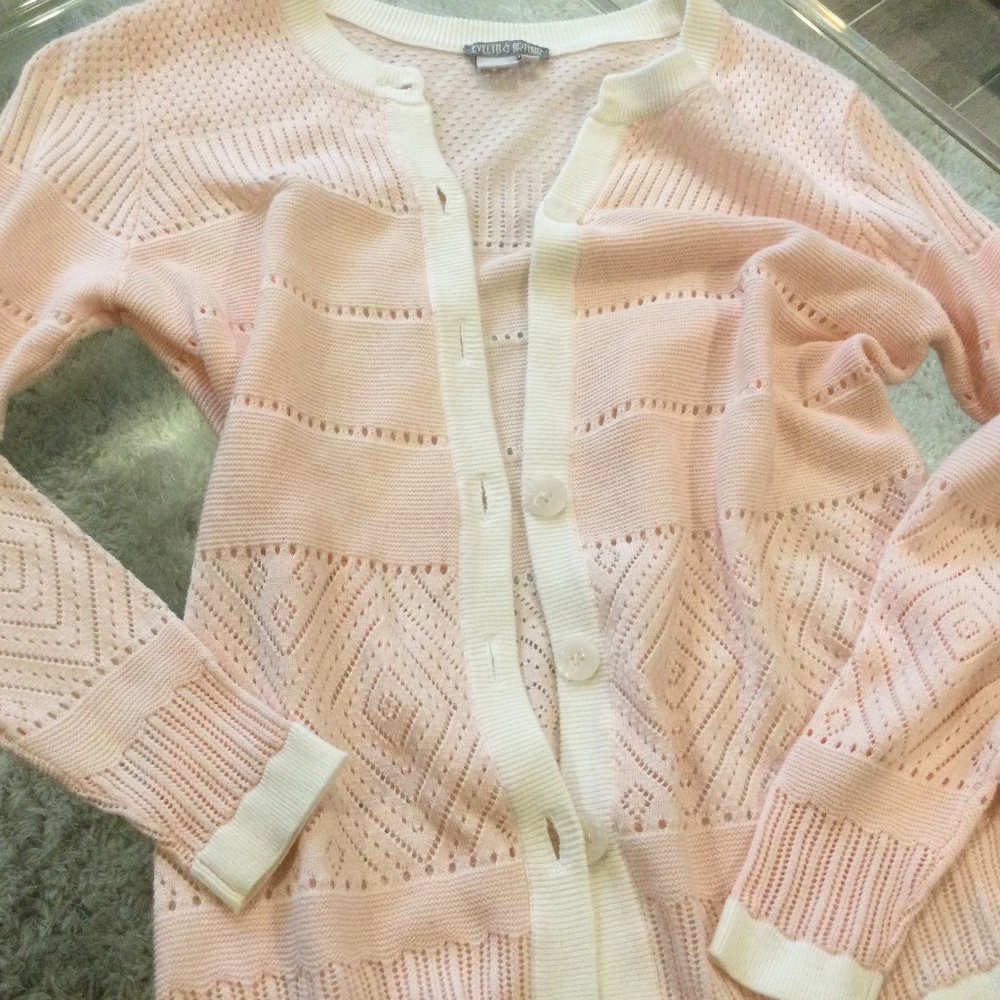 Evelyn & Arthur Sweater Womens Medium Pink & White Long Sleeve Cardigan
